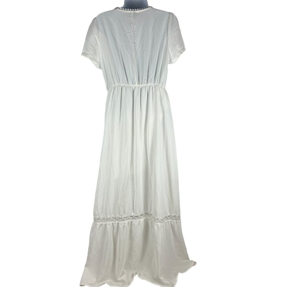 Elegant Shein White Maxi Gown With Lace Trim And V-Neckline - Size M - Picture 4 of 7